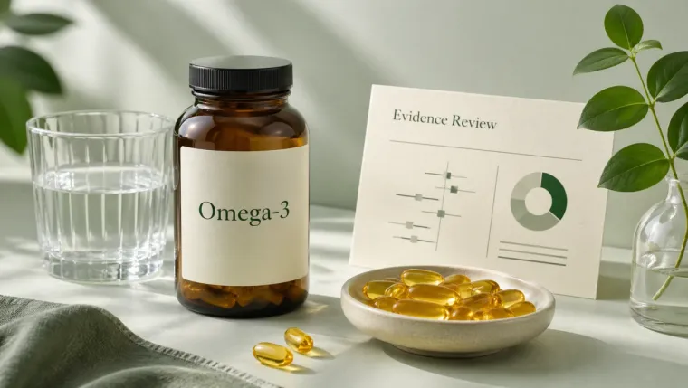 Omega-3 supplement research still life for brain health